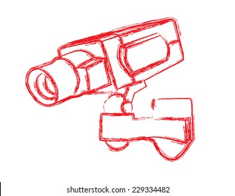 Red and White Surveillance Camera (CCTV) Warning Sign. Vector illustration