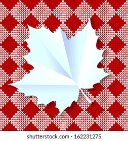 Red and white sweater seamless pattern with paper leaf