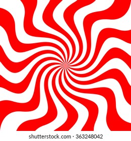 Red White Swirl Abstract Vortex Background. Peppermint Candy Pattern Texture. Vector Illustration