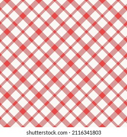 Red white tablecloth pattern. Vintage style plaid pattern. Checkered vector illustration rustic texture.