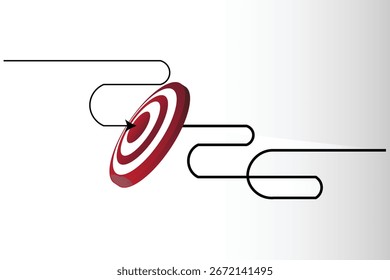 Blanco y rojo objetivo con el concepto de flecha, que simboliza los objetivos de negocio, el éxito, la estrategia y el logro en un diseño abstracto mínimo moderno.