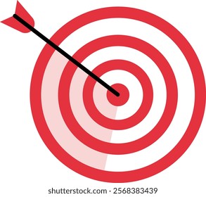 Red and white target with concentric circles and an arrow hitting the bullseye, symbolizing precision, accuracy, and achieving a goal.