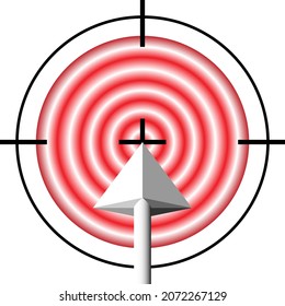 a red and white target on a white background and an arrow flying into the center
