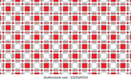 Red and white tartan plaid pattern.Scottish Woven Pattern.Texture for : plaid,tablecloths,clothes,shirts, dresses, paper,bedding,blankets,quilts and other textile products.- Vector