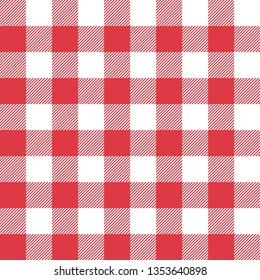 Red and white tartan seamless pattern. Lumberjack square print. Abstract art. Decorative wallpaper. Traditional Gingham texture background for tablecloths, paper, textile, fabric, napkin, shirt.