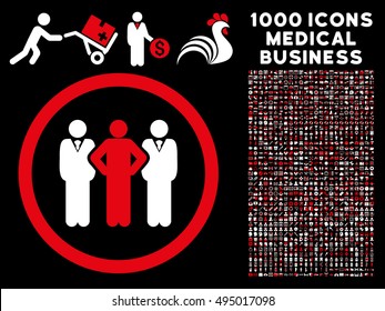 Red And White Team vector bicolor rounded icon. Image style is a flat icon symbol inside a circle, black background. Bonus clipart has 1000 healthcare business symbols.