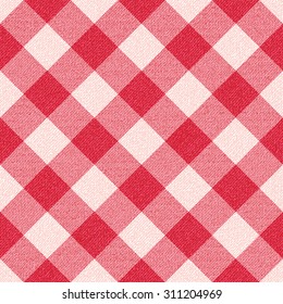 Red and white textured diagonal gingham pattern background 1