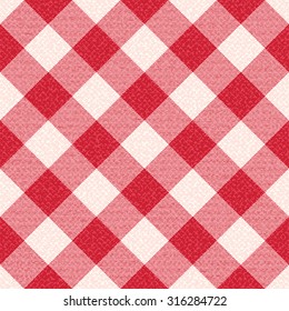 Red and white textured diagonal gingham pattern background 2