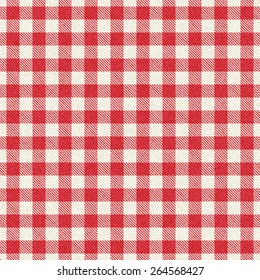 Red and white textured plaid gingham tablecloth