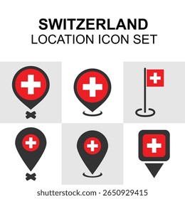 Red and white themed location icon set inspired by the Swiss flag and precision.