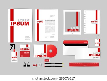 red and white with triangle corporate identity template for your business includes CD Cover, Business Card, folder, ruler, Envelope and Letter Head Designs 
