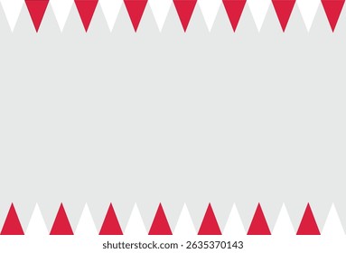Red and white triangular bunting border design on light gray background, inspired by Indonesian Independence Day celebration, symbolizing patriotism and festivity