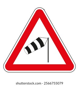 Red and white triangular road sign indicating strong crosswind.