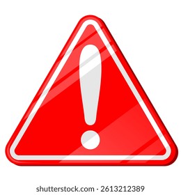 Red and white triangular warning sign with bold exclamation mark, vector illustration for hazard alerts, safety signs, caution messages, and risk communication in packaging or signage