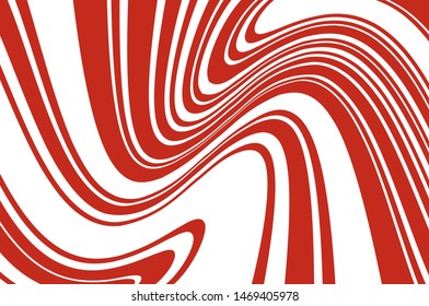 Red and white twisted wavy lines of different thicknesses. Texture of Christmas candy cane. Vector illustration