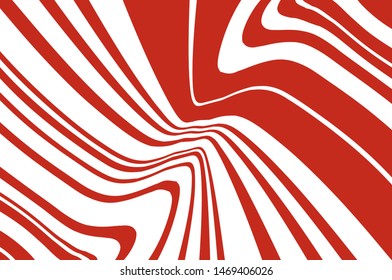 Red and white twisted wavy lines of different thicknesses. Texture of Christmas candy cane. Vector illustration