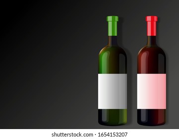 red and white two closed wine bottles with blank labels on a dark background vector illustration eps 10