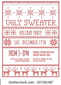 Red And White Ugly Holiday Sweater Party Invitation Template