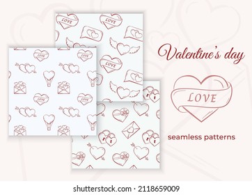 red and white valentines seamless pattern set. romantic and love background. valentine's day design. sketchy vector images