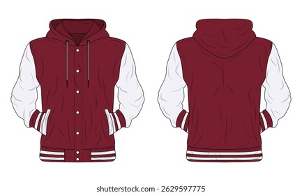 Red and white varsity jacket mockup front and back view