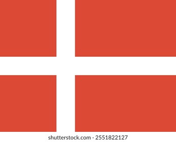 Red and white vector flag design representing Denmark isolated on a plain background. Vector image.