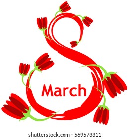 red white vector floral card on March 8, the International Women's Day