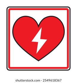 Red and white vector graphic of a CPRAED indicating a defibrillator device located close by