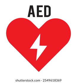 Red and white vector graphic of a CPRAED indicating a defibrillator device located close by