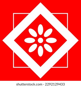 Red and white vector graphic of a red square containing the outline of a white square and white diagonals