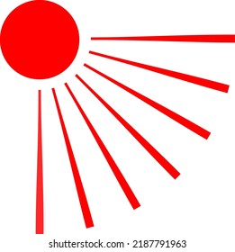 Red and white vector graphic of stylized sun and rays emanating