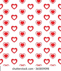 Red and white vector hearts seamless pattern. Valentine's Day or love conception background.