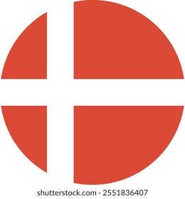 Red and white vector round flag design representing Denmark. Vector images are isolated on a transparent background.