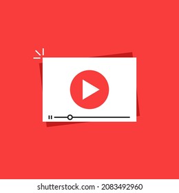 Red And White Video Player Like Streaming Icon. Flat Trend Modern Simple Viral Marketing Logotype Graphic Stroke Design Website Element. Concept Of Easy Virtual Education Or Content Advertisement