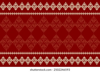 Red and white vintage lace pattern with floral design, seamless and ornate,damask pattern, traditional ethnic, floral, fabric pattern for textiles,wallpaper, clothing, sarong, batik, wrapping,