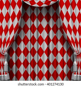 Red and white vintage rhomboids background. Square presentation artistic poster and placard. Vector illustration