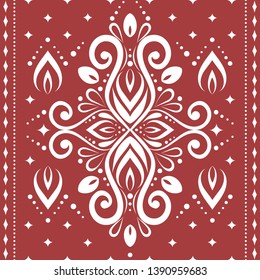 Red and white vintage seamless pattern with ornamental stripes. Traditional oriental motifs. Ornament template. Decorative paisley elements. Great for fabric and textile.