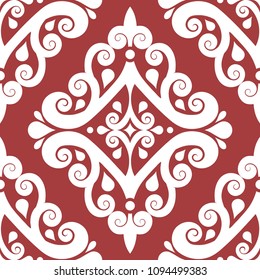 Red and white vintage vector seamless pattern, wallpaper. Elegant classic texture. Luxury ornament. Royal, Victorian, Baroque elements. Great for fabric and textile, wallpaper, or any desired idea.