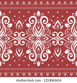Red and white vintage vector seamless pattern, wallpaper. Elegant classic texture. Luxury ornament. Royal, Victorian, Baroque elements. Great for fabric and textile, wallpaper, or any desired idea.