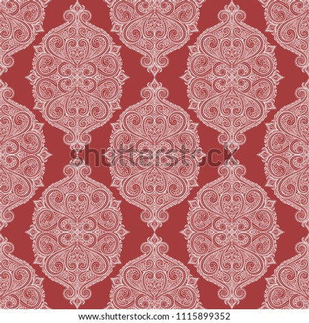 Red and white vintage vector seamless pattern, wallpaper. Elegant classic texture. Luxury ornament. Royal, Victorian, Baroque elements. Great for fabric and textile, wallpaper, or any desired idea.