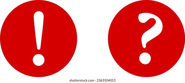 Icono plano de advertencia rojo y blanco e información con signo de exclamación y signo de interrogación. Imagen vectorial.