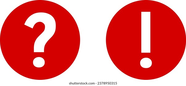 Red and White Warning and Info Flat Round Icon Set with Exclamation Mark and Question Mark Symbol. Vector Image.