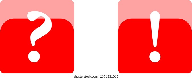 Símbolo de advertencia rojo y blanco y signo de información símbolo de cuadrado suave conjunto con marca de exclamación y signo de interrogación y efecto brillante estilo 3D. Imagen vectorial.