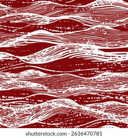 Red and white wave pattern, on linen fabric seamless, Stamp print pattern cotton, silk, vector illustration, doodle summer, kids and baby designs for print fabric.