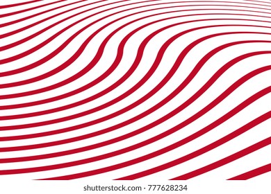 Red and white wave stripe optical abstract design. Vector background. curved lines