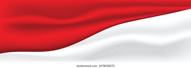 Red white waving flag premium background, Indonesia flag wallpaper realistic design illustration