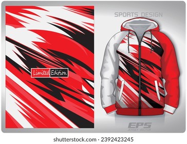 Red and white wavy lightning pattern design, illustration, textile background for sports t-shirt, football jersey shirt mockup for football club. consistent front view