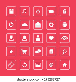 Red and White Website Vector Icons Set 