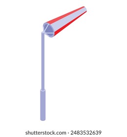 Red and white windsock showing wind direction and strength on metal pole