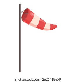 Red and white windsock showing wind direction and strength