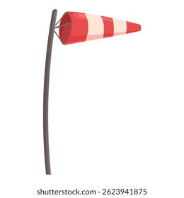 O windsock vermelho e branco está acenando sobre o vento em fundo branco